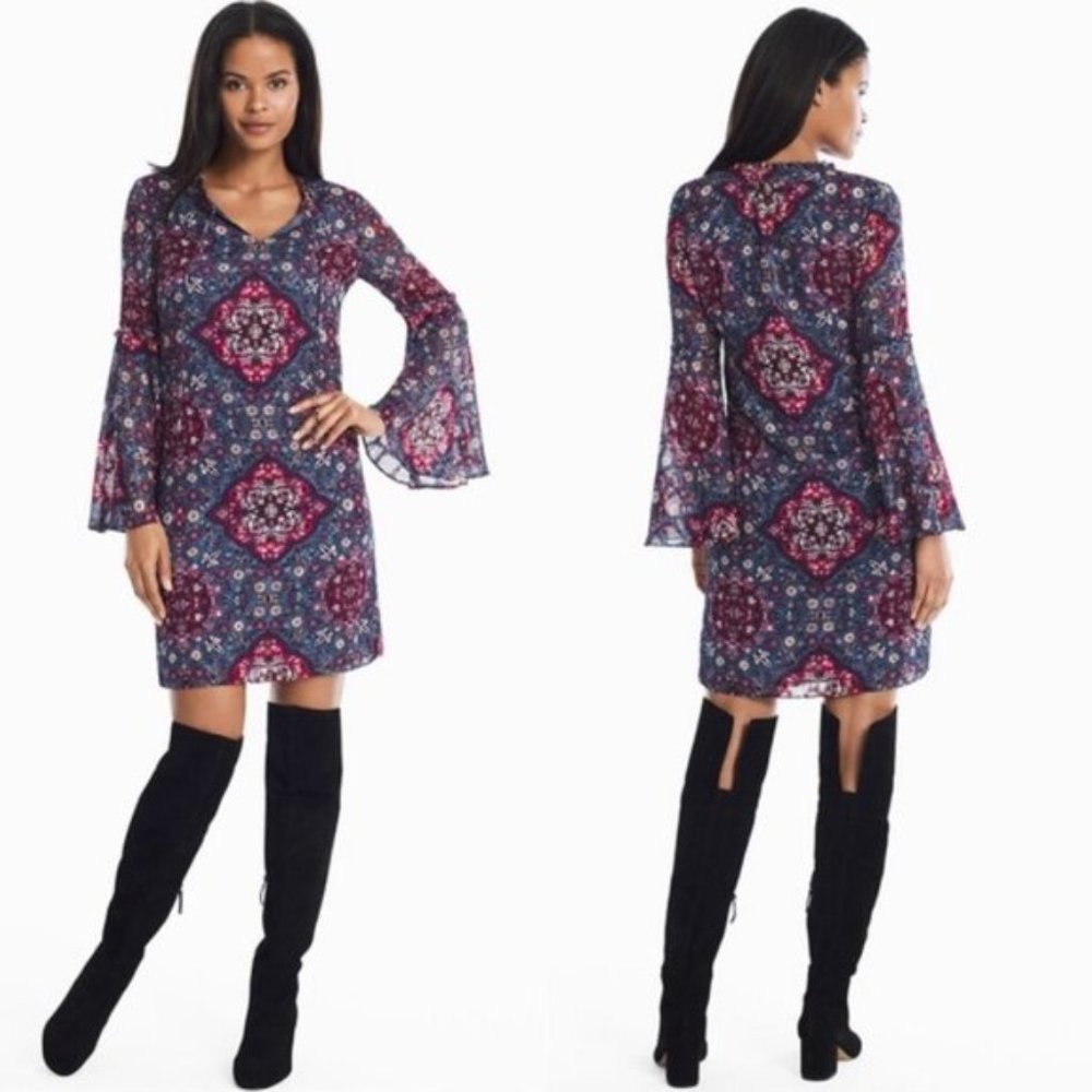 WHBM | Medallion Printed Bell Sleeve Tunic Dress